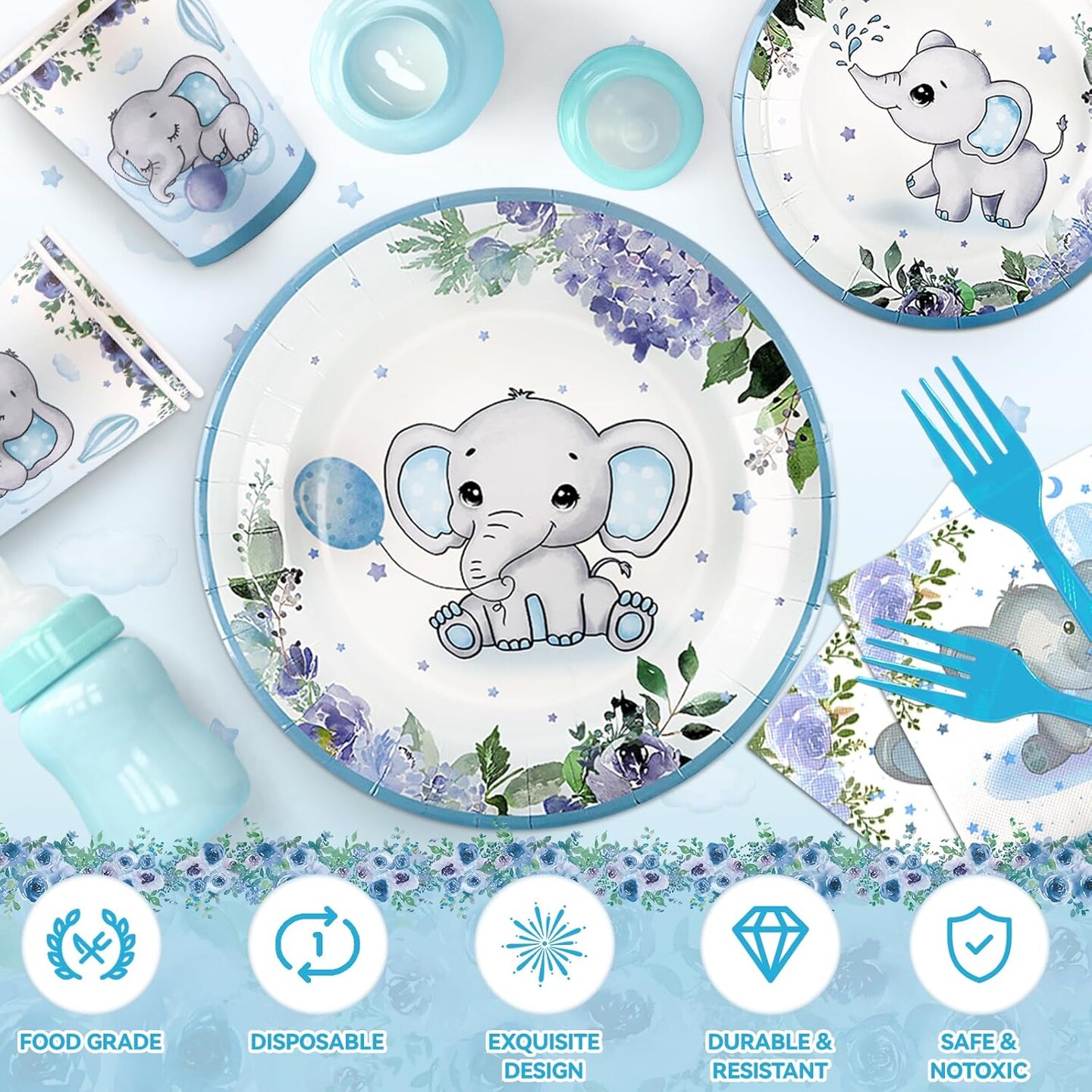 121Pcs Elephant Baby Shower Decorations Baby Shower Decorations,24 Guests