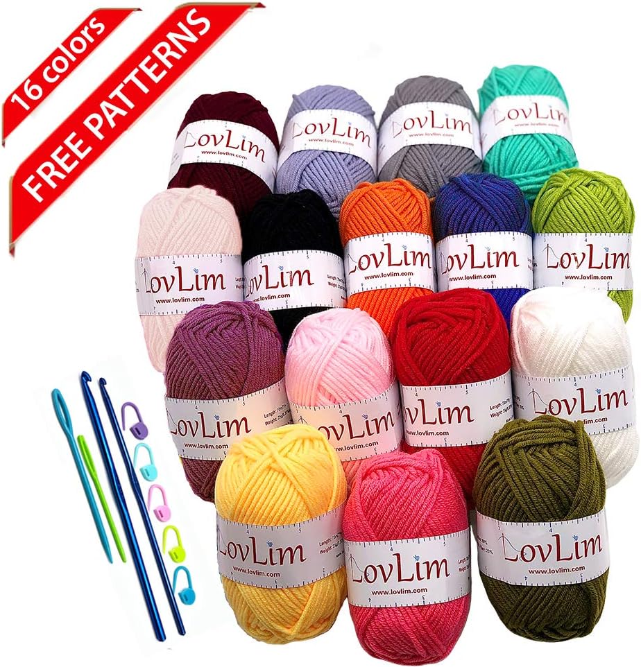 16 Soft Cotton Yarn Skeins,1000+ Yards