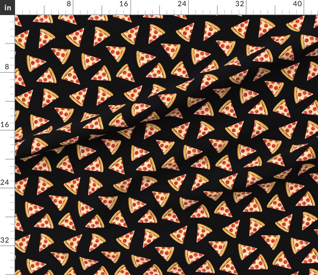 Various Fabrics by the Yard or Fat Quarter Pizza Black Food Slice Junk Food Pepperoni Custom Printed Fabric by Spoonflower