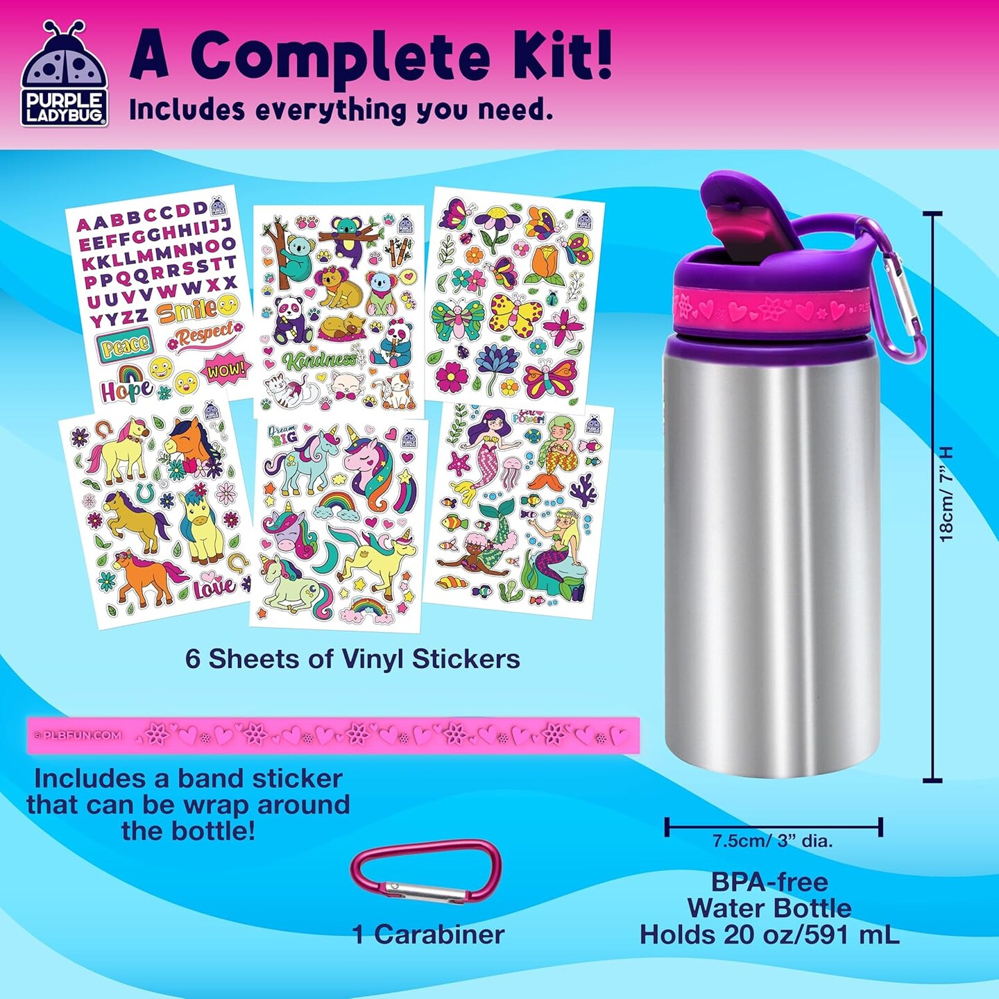 Decorate Your Own Water Bottle Kit - Gifts for Girls Ages 4-8 Years Old
