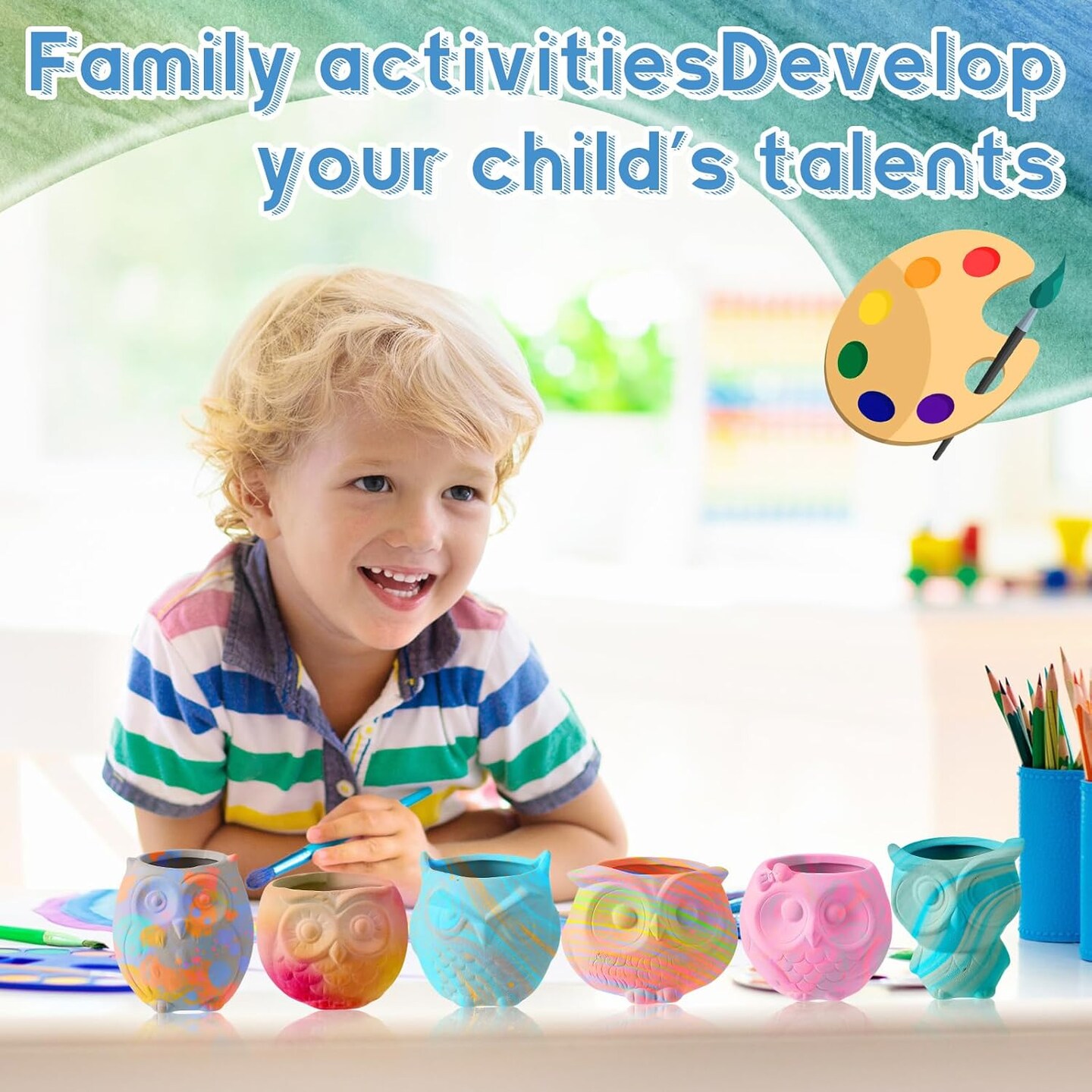 12 Pcs Paint Your Own Owl Ceramic Planters with 2 Set of Paints