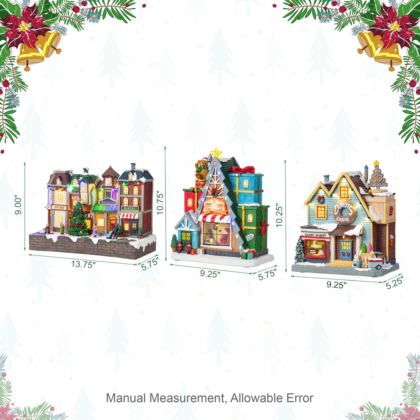 Set of 3 Lighted Christmas Resin Village with Movement and Music