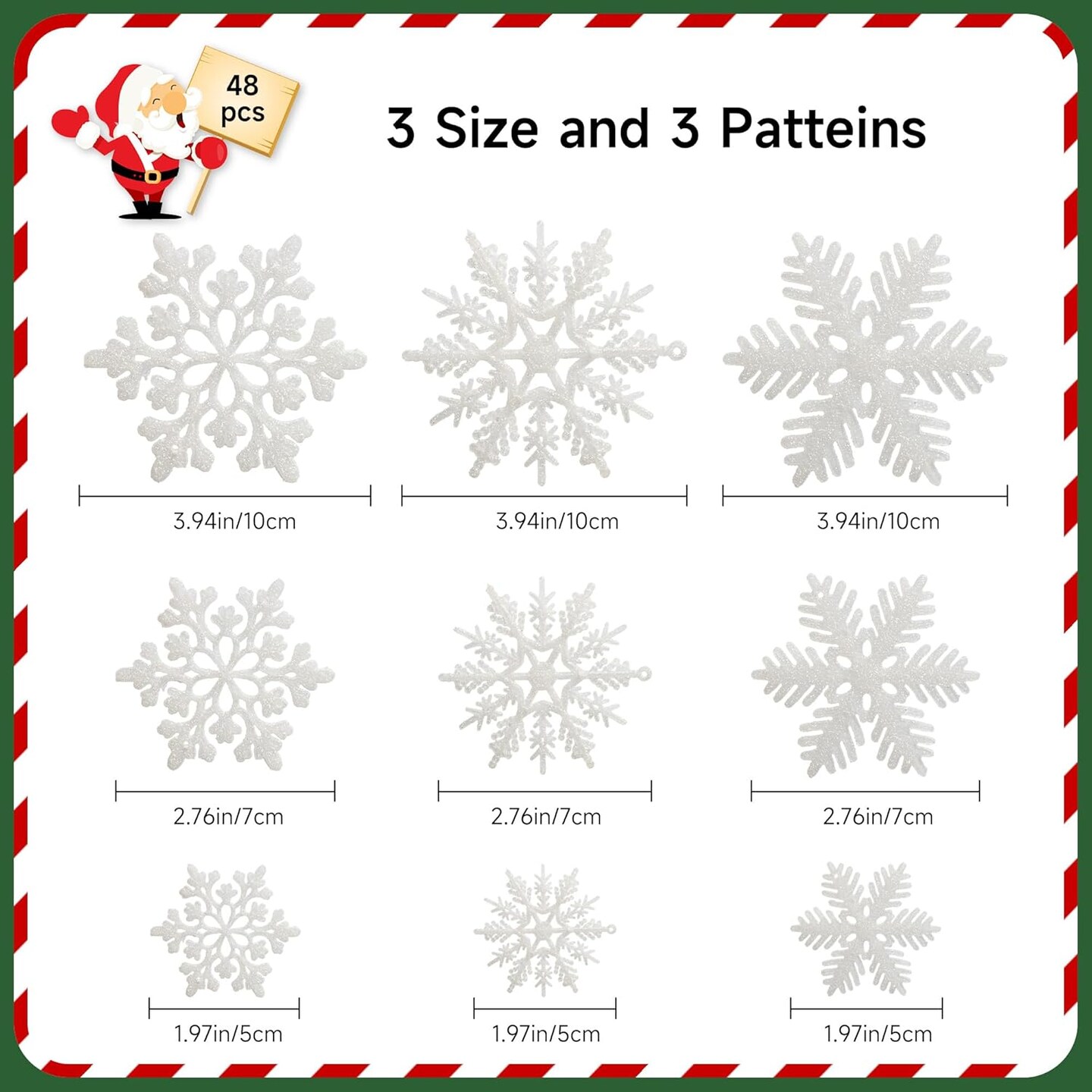 48pcs White Plastic Glitter Snowflakes Hanging Ornaments - White