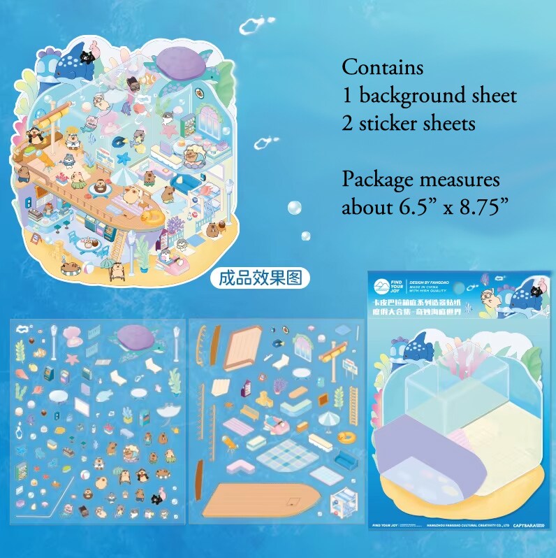 Underwater House Sticker Scene, Isometric Stickers with Cute Animals, Adorabilities