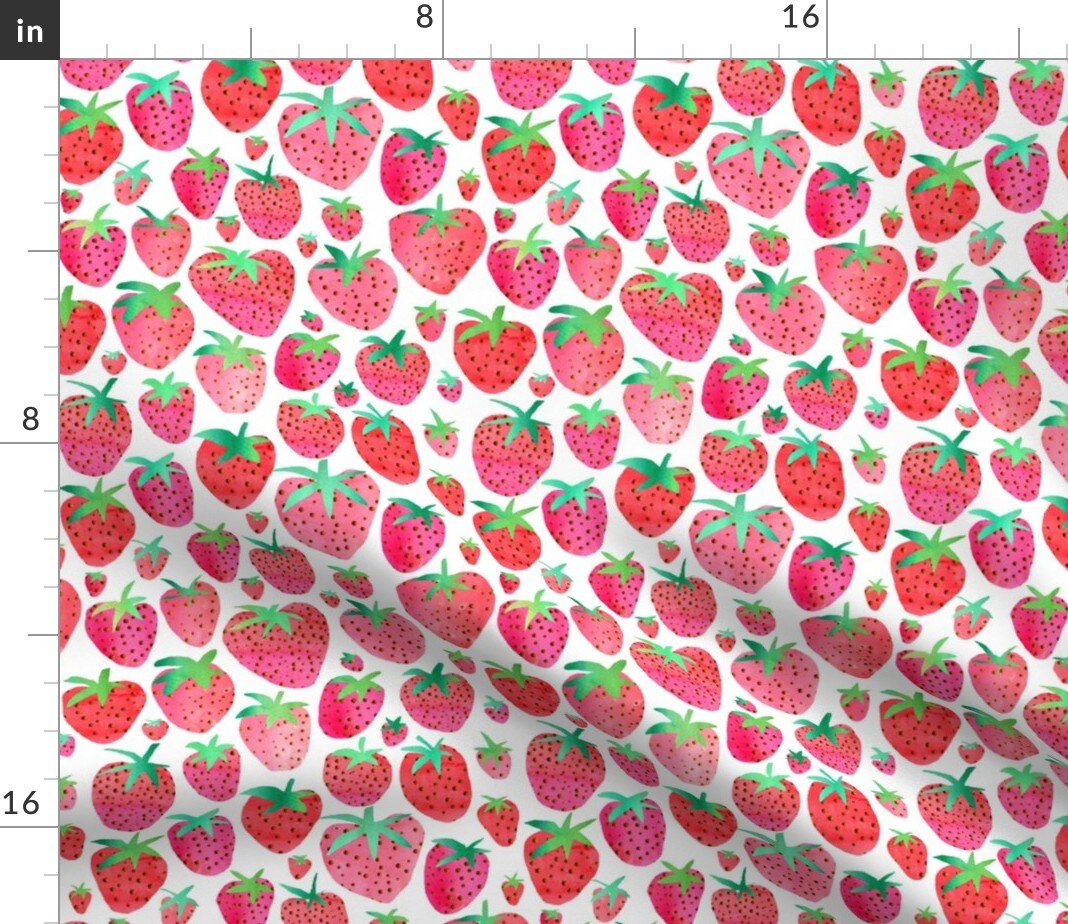 Watercolor Strawberries Strawberry Fruit Summer Custom Printed Fabric by Spoonflower Various Fabrics by the Yard or Fat Quarter