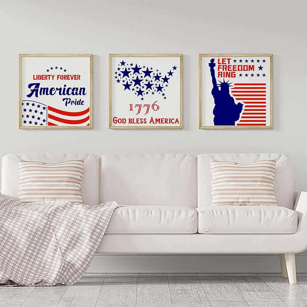 9 Piece Patriotic America Flag Stencils (10x10 Inch)