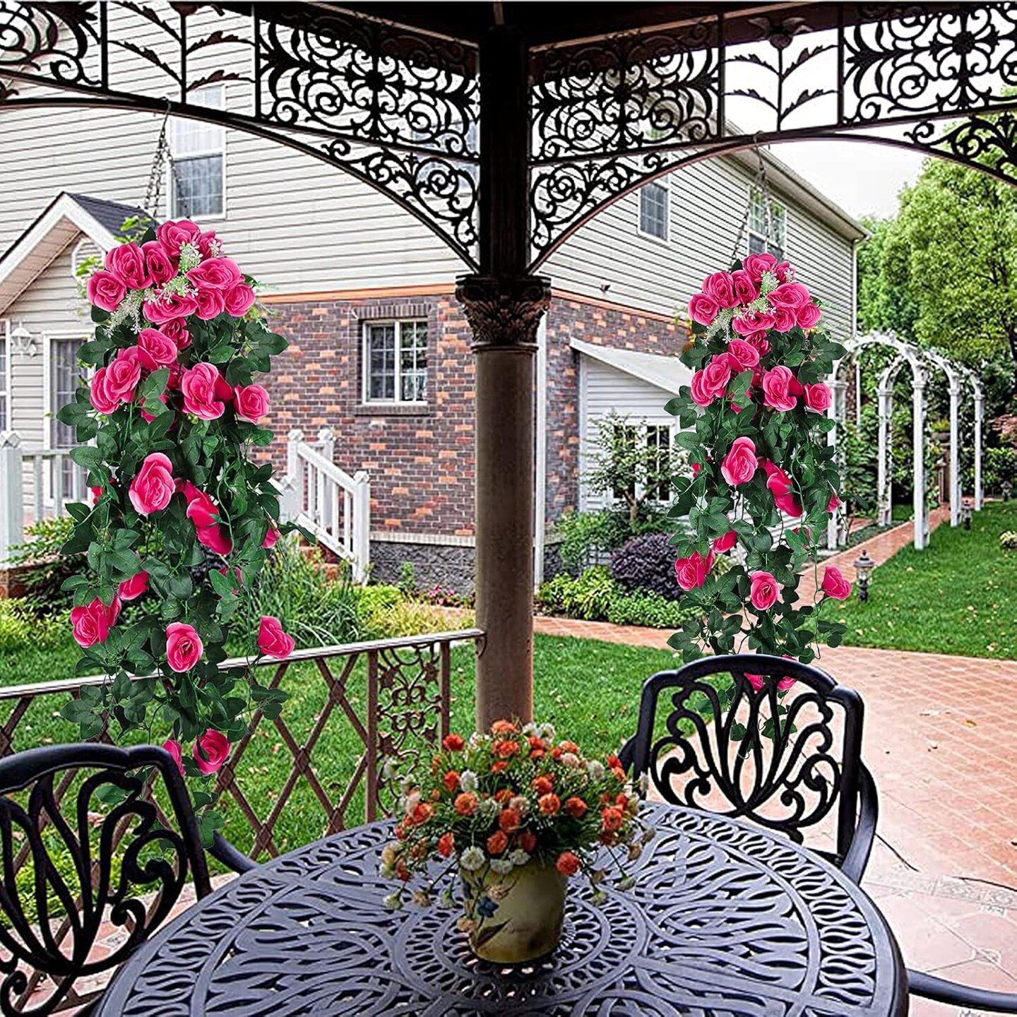 2PCS Artificial Hanging Flowers 3.3Ft Fake Flower Plants(Rose Red)