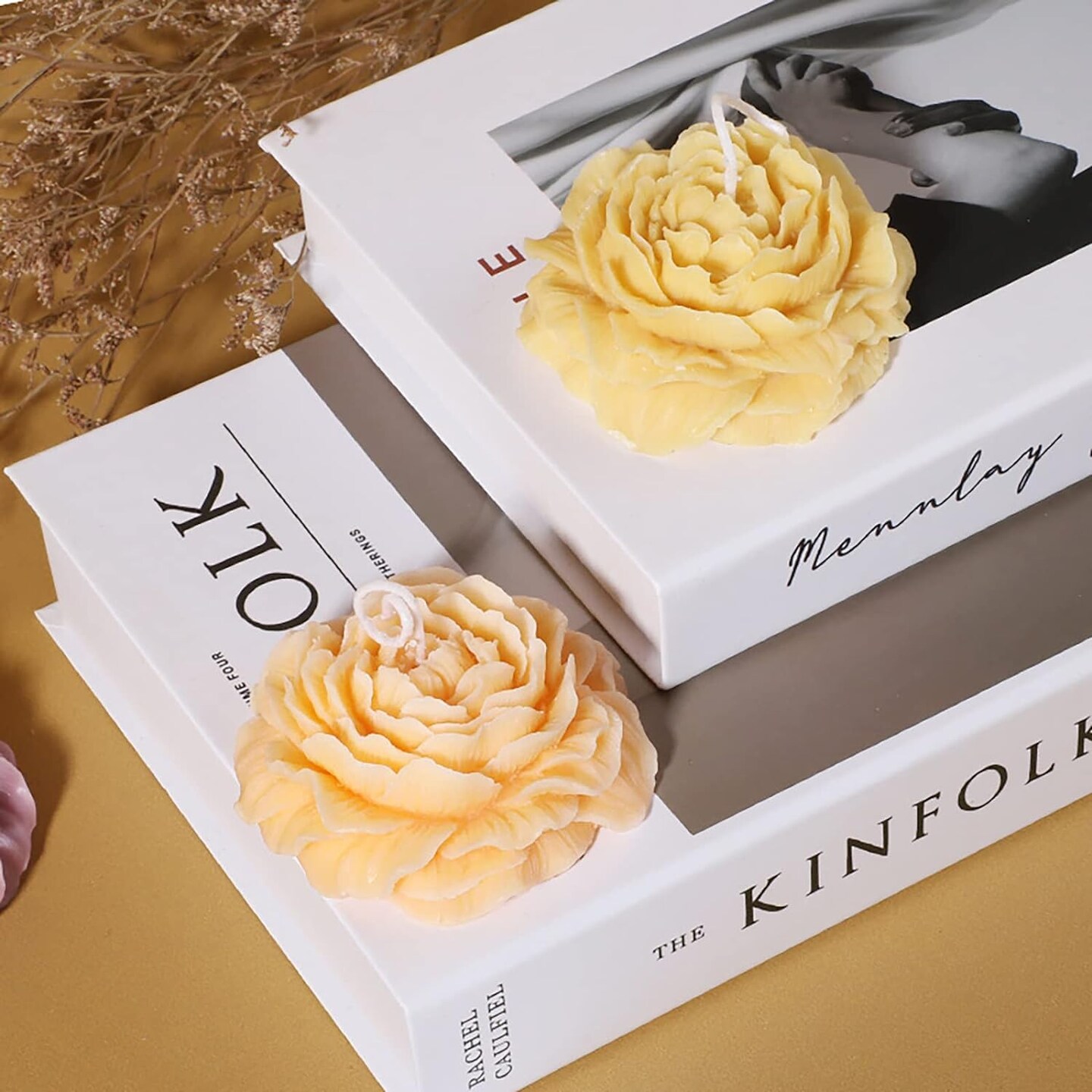 2 Pack Peony Candle Rose Tulip Silicone Wave Spiral Candle Mold