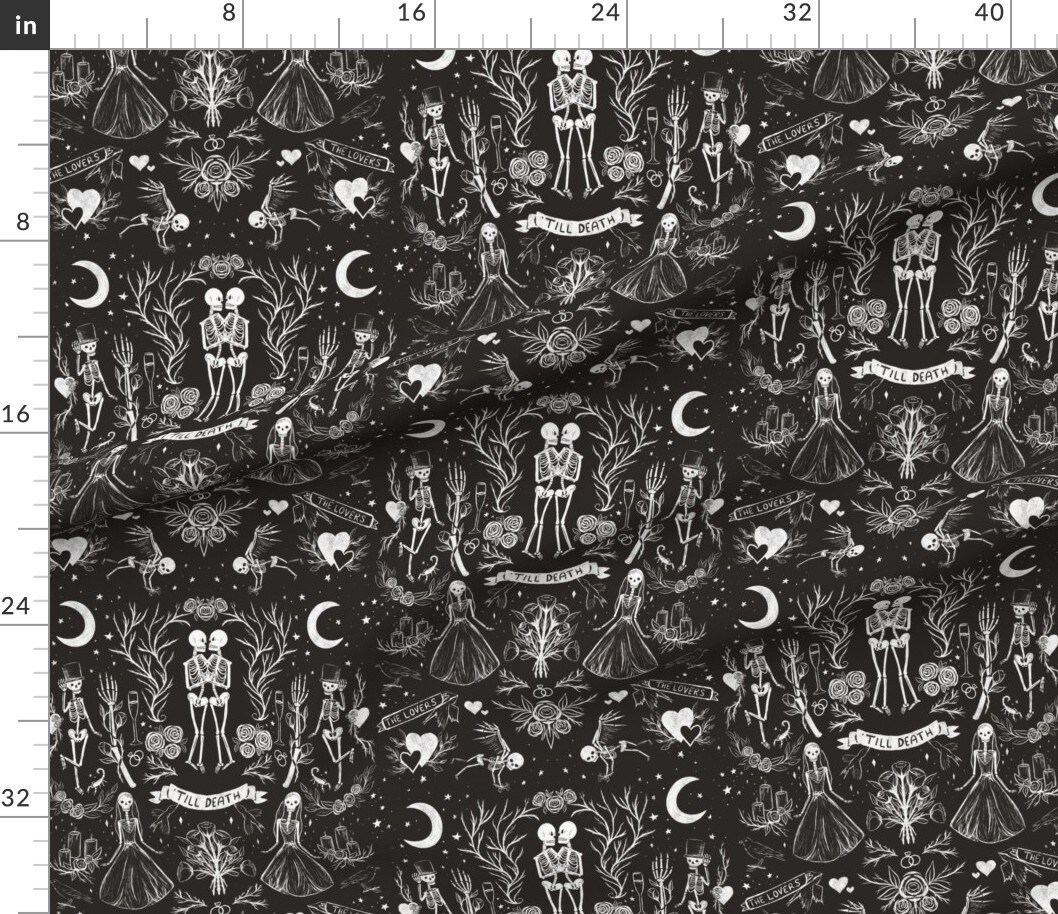 Various Fabrics by the Yard or Fat Quarter Death Gothic Halloween Black White Skeletons Wedding Lovers Groom Dark Custom Printed Fabric by Spoonflower
