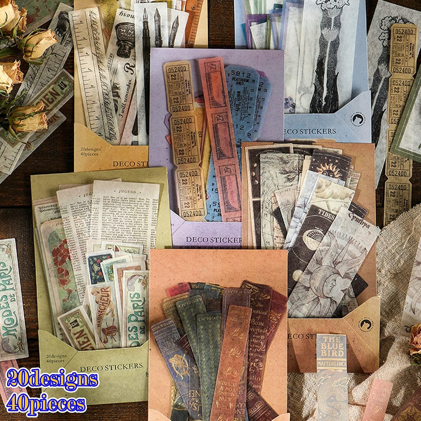 40pcs Scrapbook Vintage Stickers for Journaling (Library 40pcs) 6.3 x 2.5 x 0.7 inches