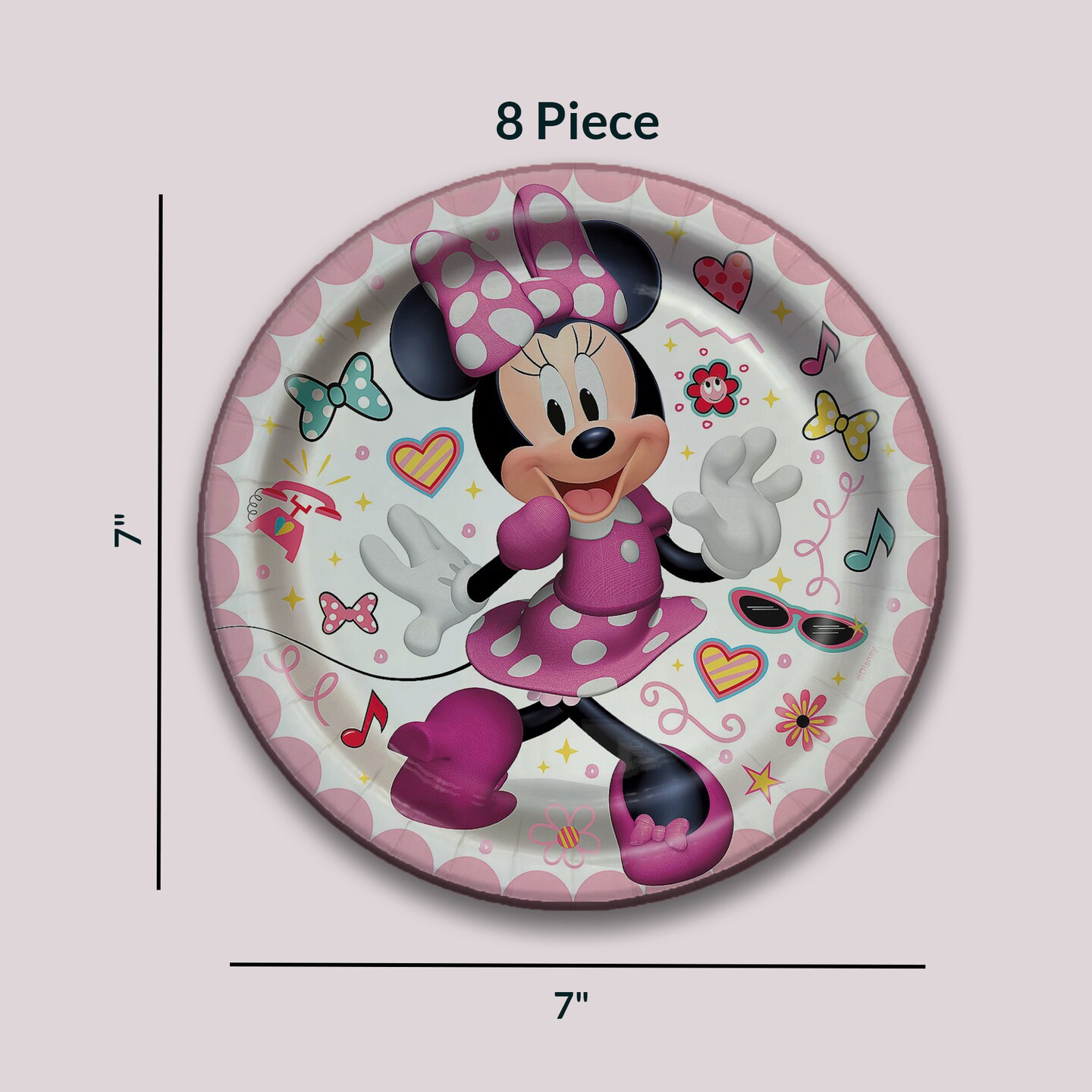 8 Count Minnie Mouse Party Paper Dessert Plates 7" Pink Birthday Party Supplies