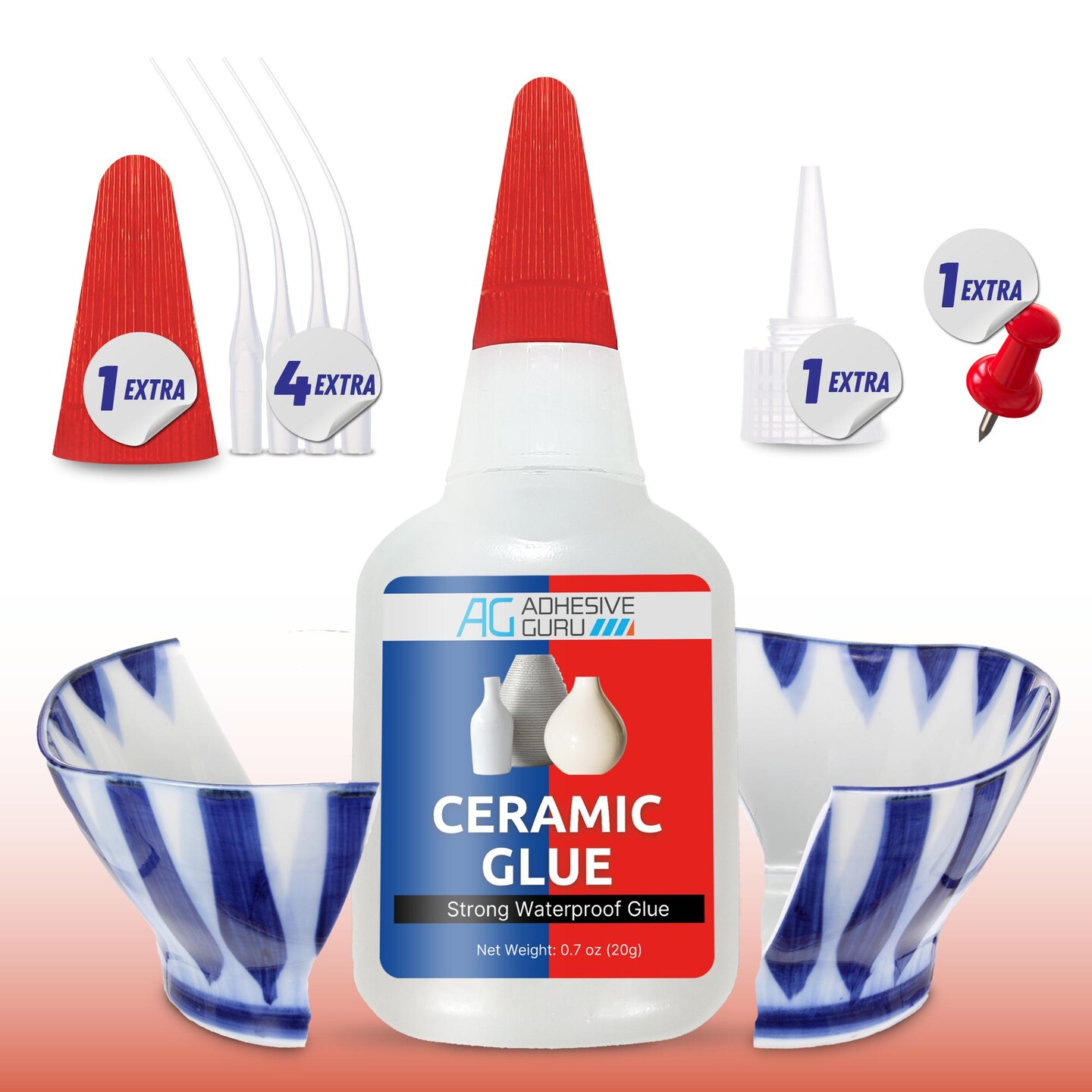 ADHESIVE GURU Ceramic Glue 0.7 oz – Fast-Drying CA Adhesive for Porcelain, Pottery, Figurines, Clear Finish
