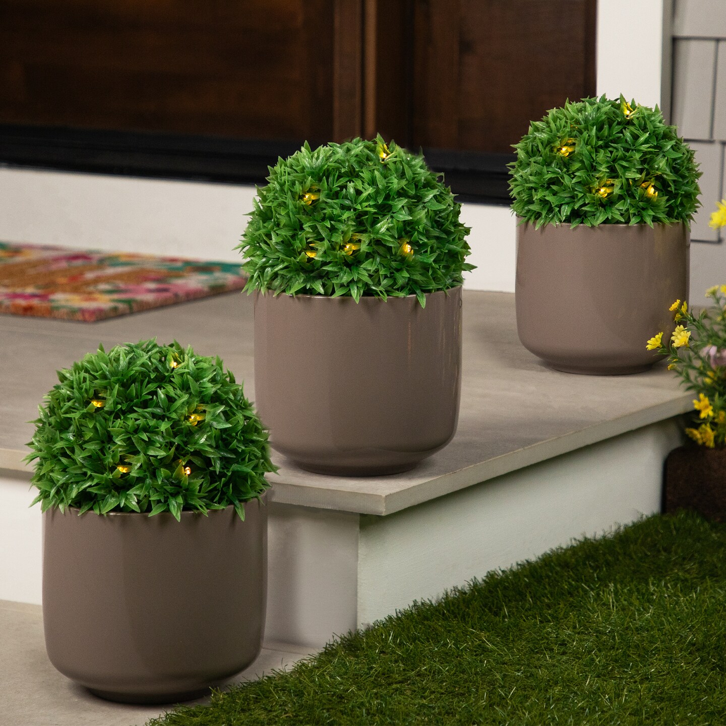 Northlight Solar Lighted Artificial Eugenia Topiary Spheres - 7" - Set of 3 - Warm White Lights