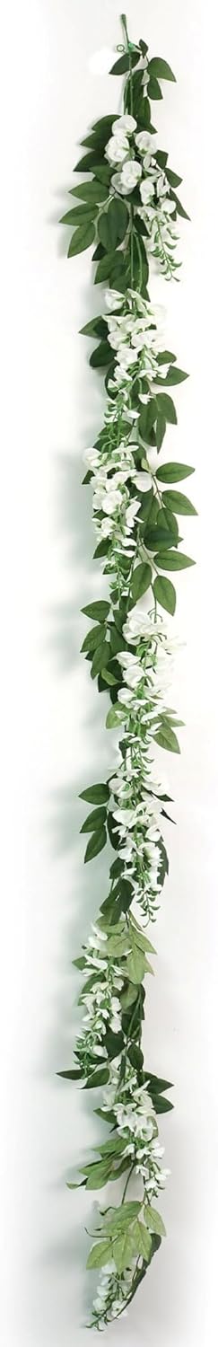 6' Artificial Wisteria Garland White – Lush Hanging Vine for Wedding, Party & Home Décor - 4 Pieces