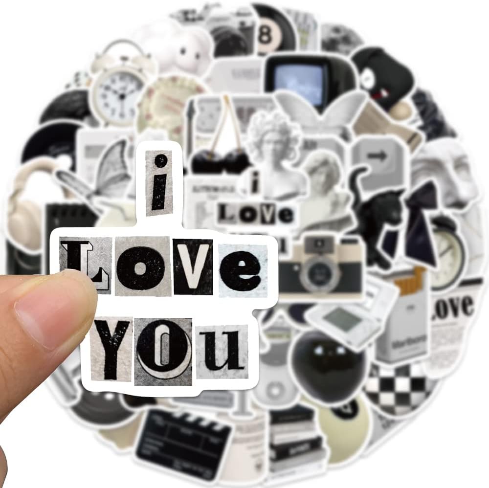 Vintage Black and White Aesthetic Stickers for Scrapbook (Black)
