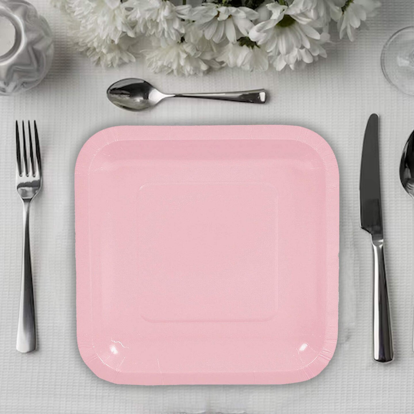 24 Count Light Pink Square Paper Dessert Plates Soft Disposable Plates for Baby Showers and Parties 7"