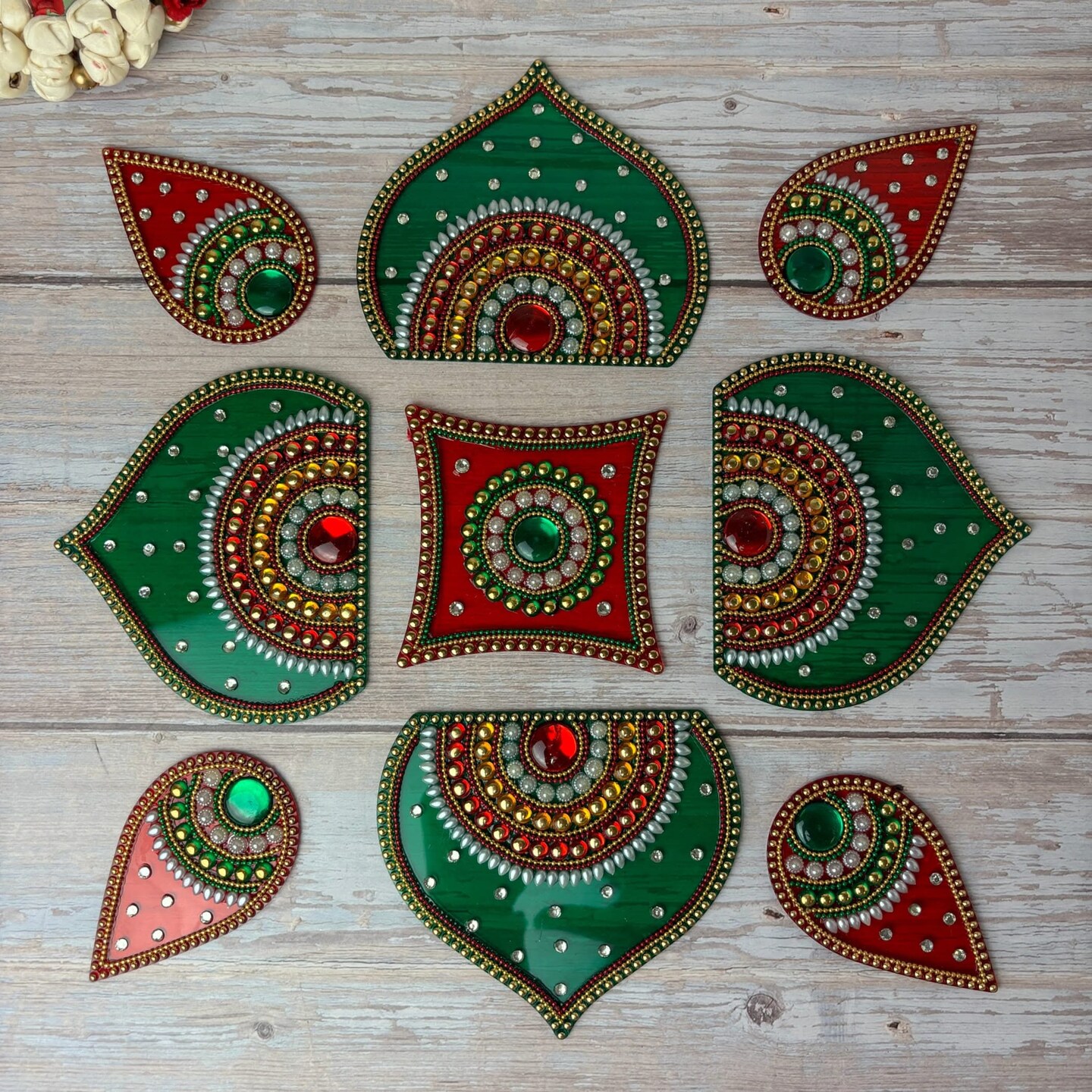 Diwali Acrylic Rangoli Set Decorative Pooja Floor Rangoli with Studded Stones Indian Traditional Multicolor Handmade Reusable Rangoli Set Festive Home Decor Housewarming Gift