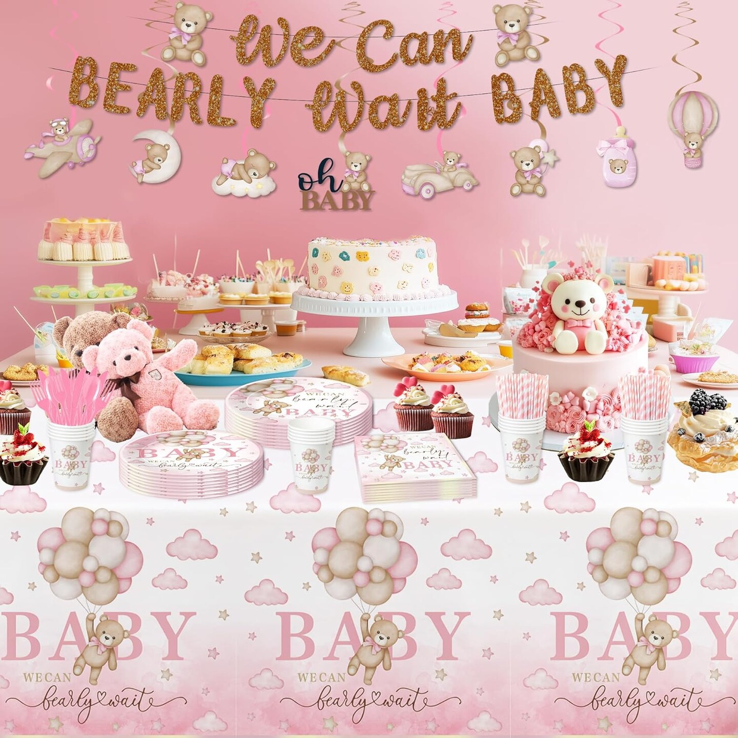 Pink Bear Baby Shower Decorations