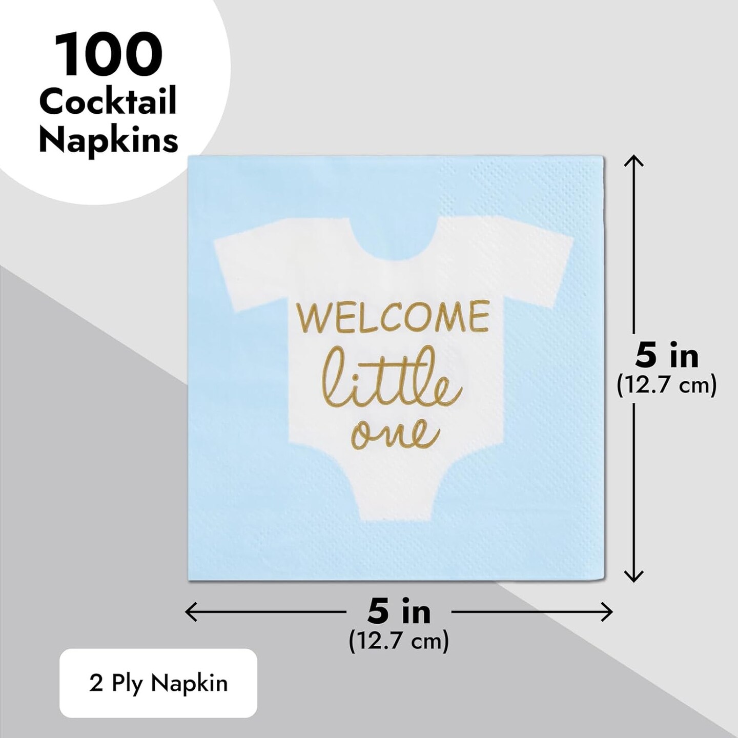 100-Pack “Welcome Little One” Baby Shower Napkins for Boys (Light Blue)