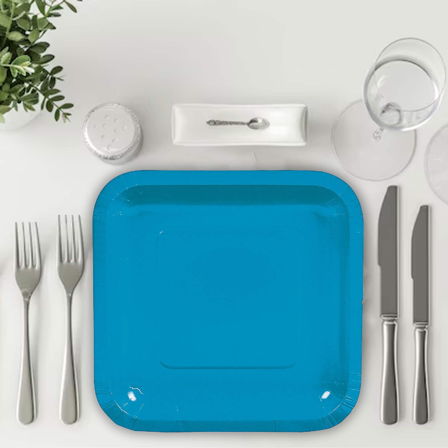 24 Count Turquoise Square Paper Dessert Plates for Wedding Parties Baby Showers 7 Inch