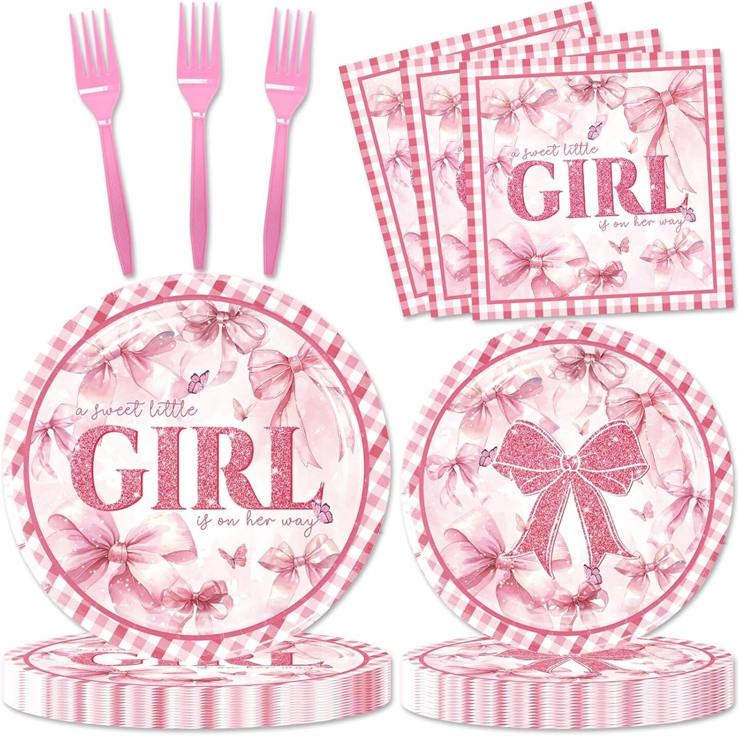 96Pcs Pink Girl Party Tableware Paper