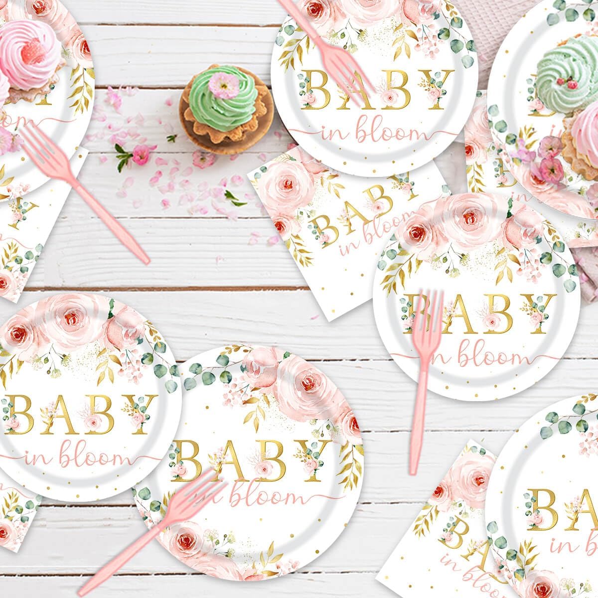 96 PCS Baby in Bloom Party Tableware