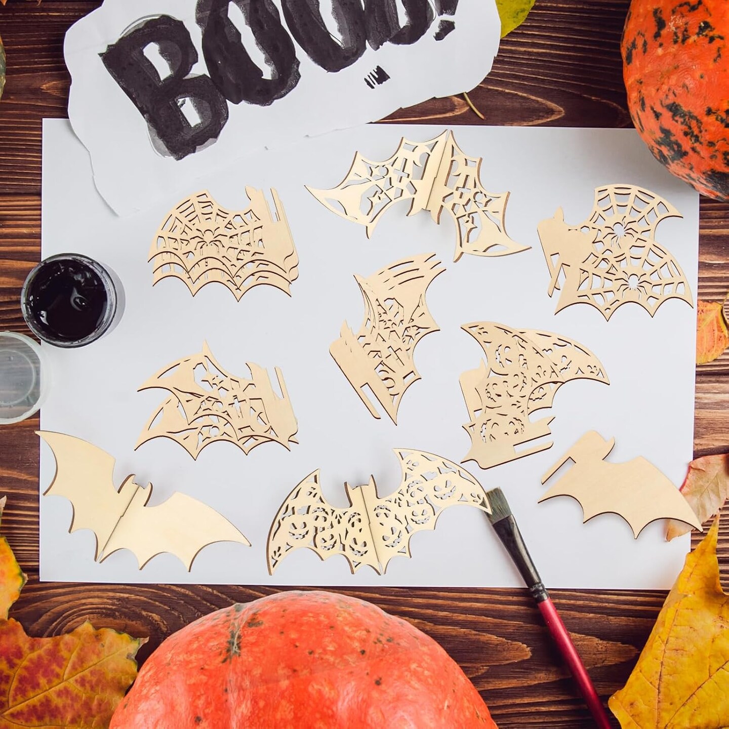 DIY 3D Halloween Bats Wood Crafts to Paint