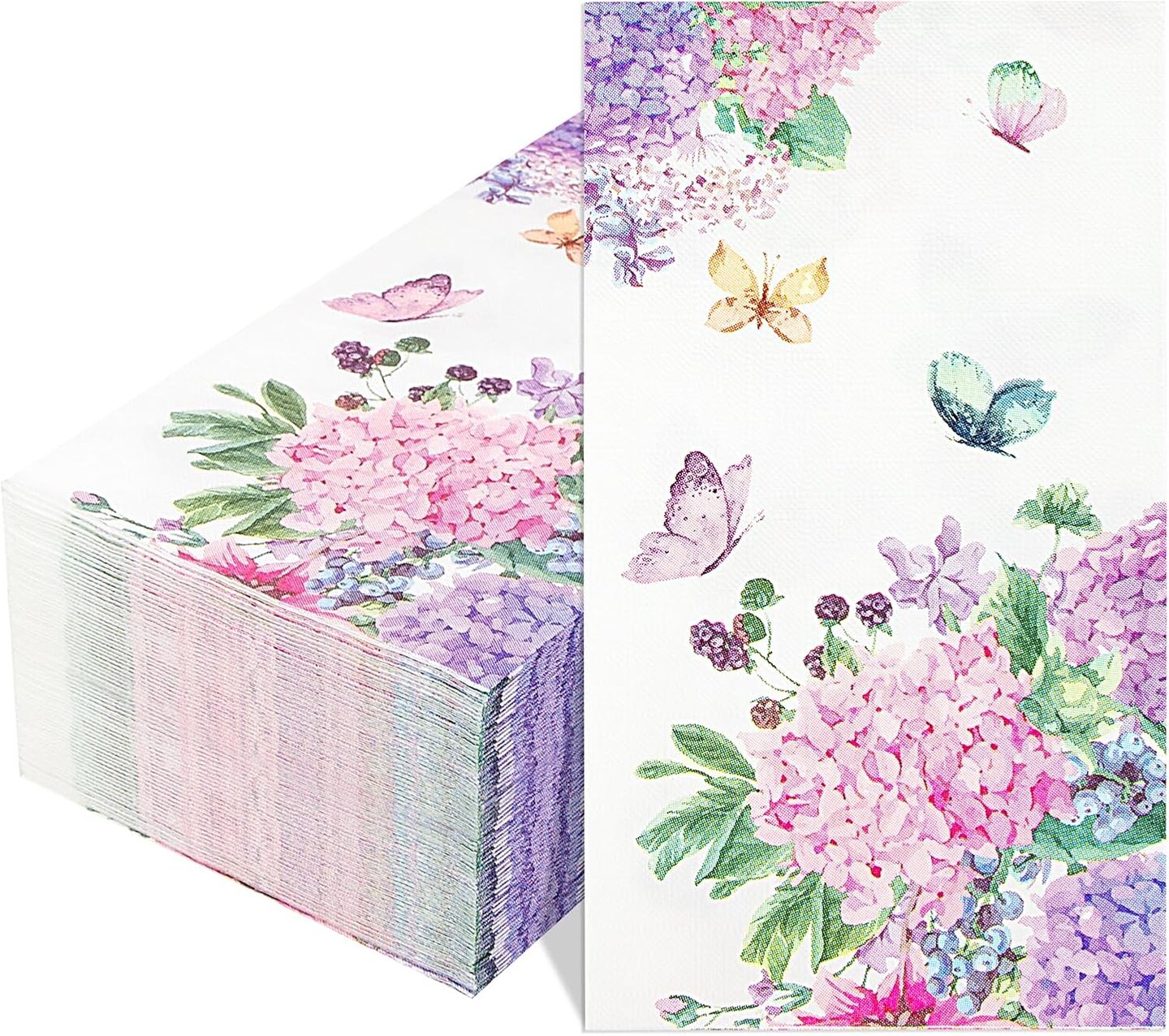 100 Pack Floral Purple Napkins with Butterfly - 3 Ply