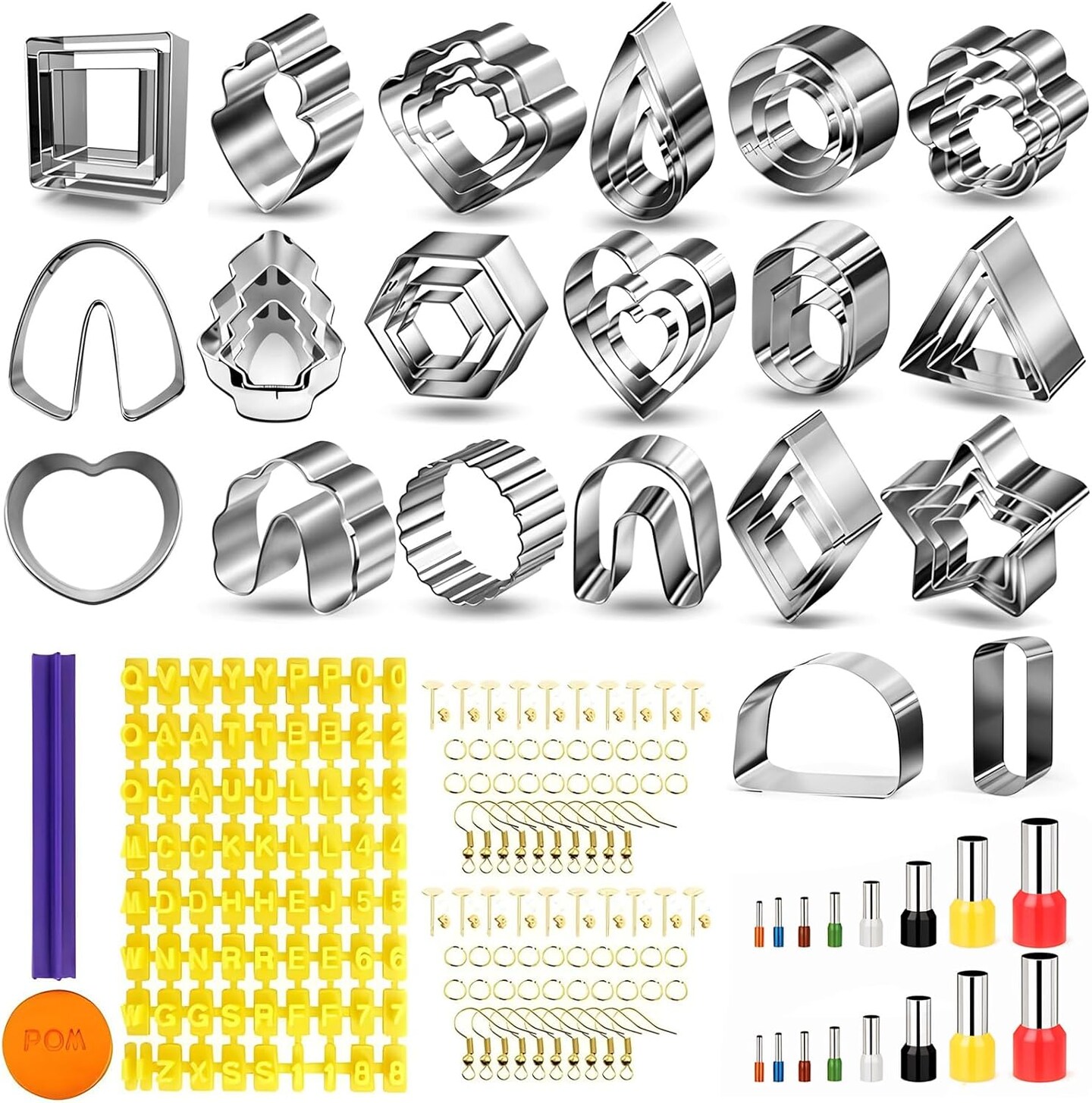 181pcs Clay Tools Set with 44 Shapes Stainless Steel, 16 Circle Shape,1 Clay Letter,120 Accessories