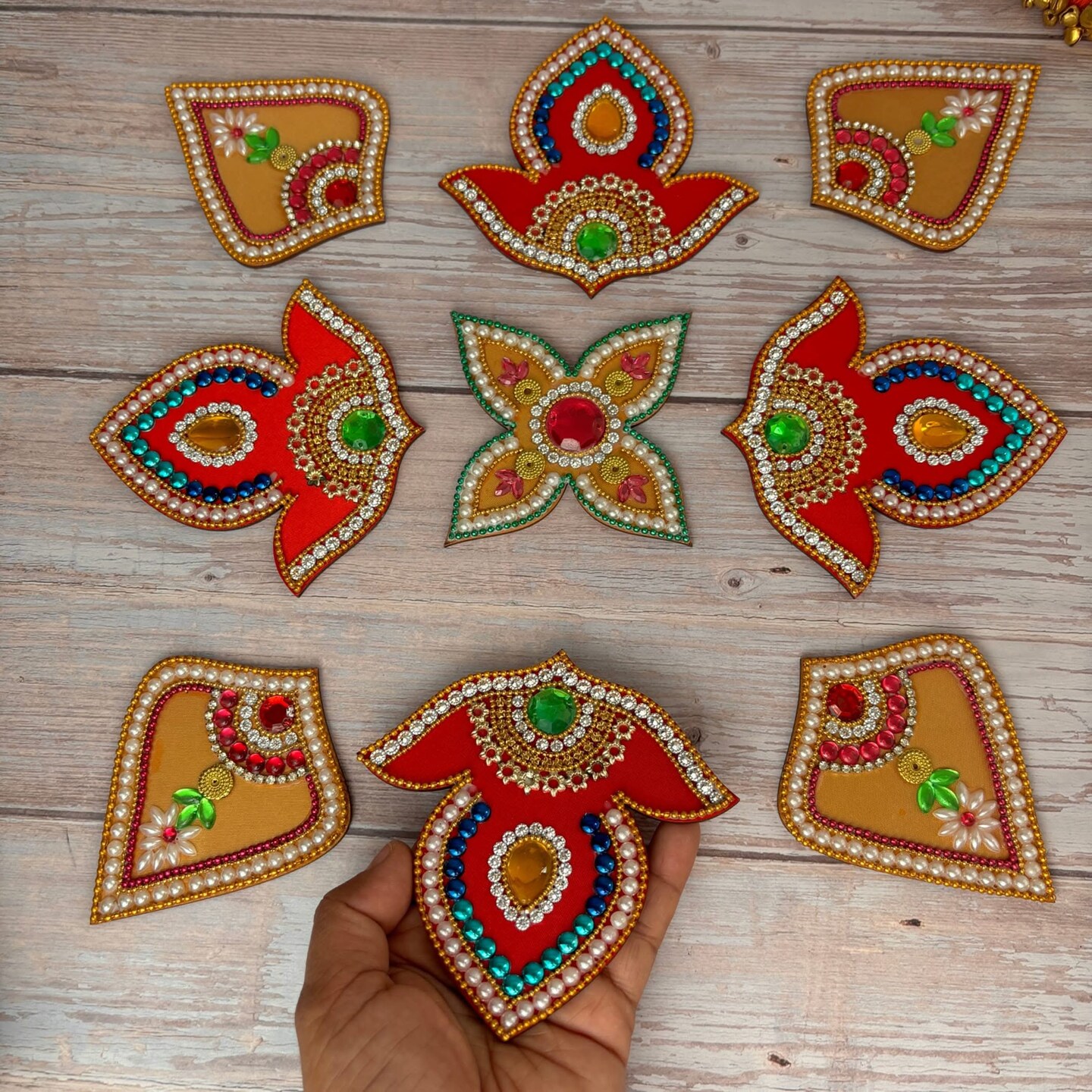 Acrylic Rangoli Set Indian Traditional Handmade Reusable Rangoli Diwali Navratri Christmas Home Decor Floor Table Decoration - Deepawali Wedding Housewarming Gift Pack of 1 (20 Inches)