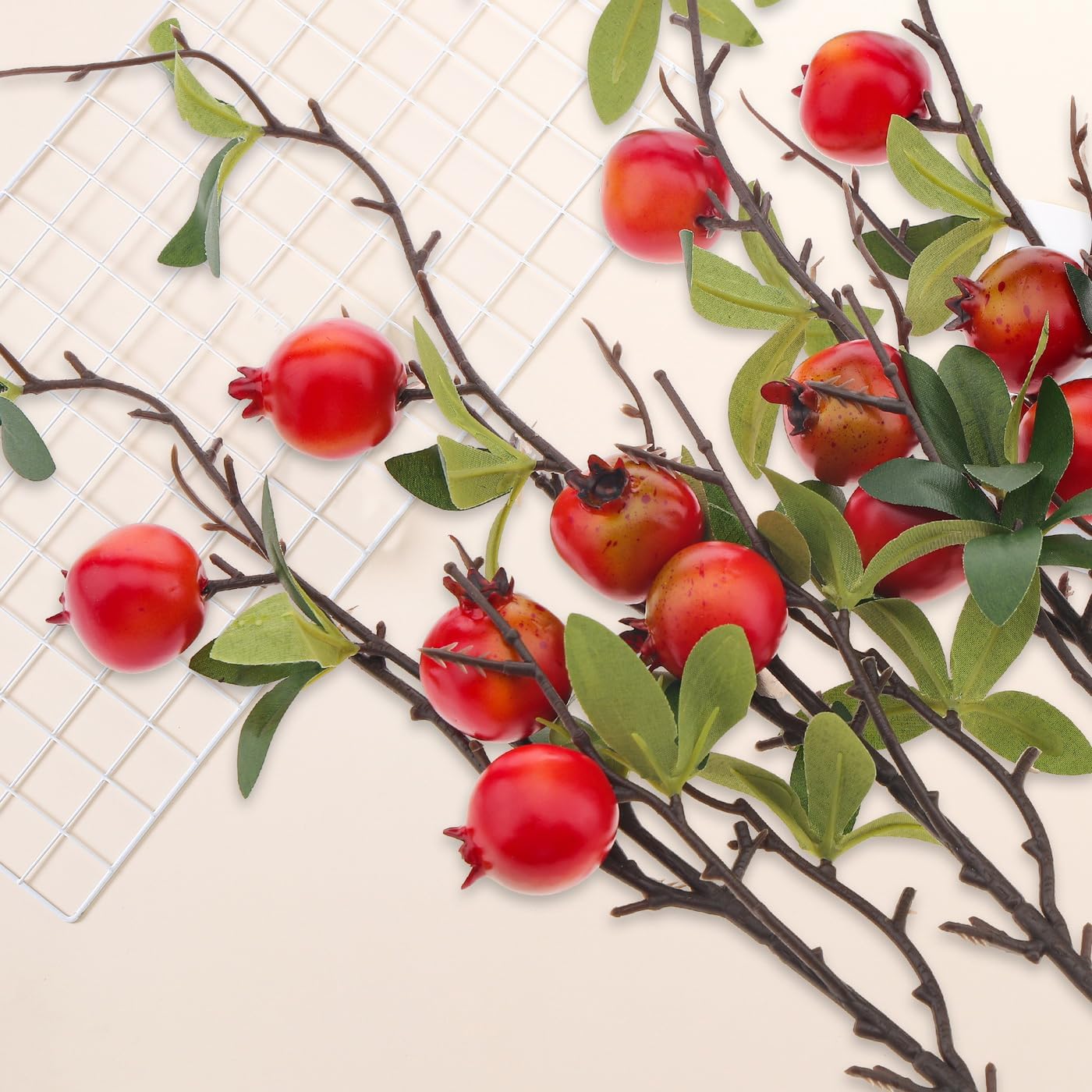 5PCS Fake Pomegranate Branches Artificial Fruit (19.3 Inch Fake Pomegranate Branches) 3.94"D x 3.94"W x 19.3"H