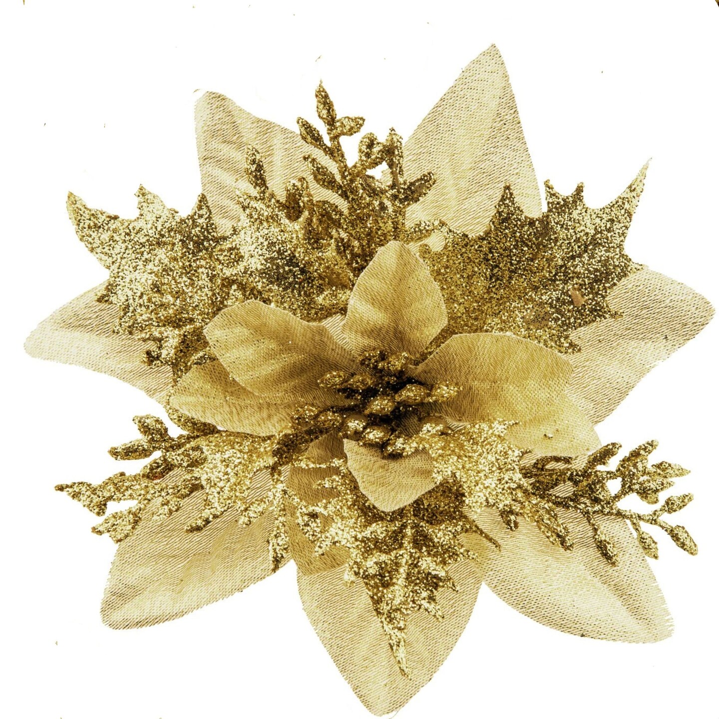 30 Pcs Glitter Christmas Poinsettia Hanging Flower Tree Decor