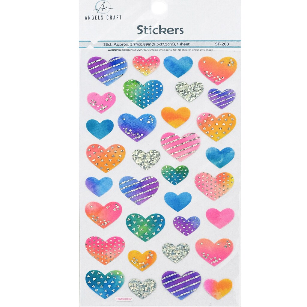 Angels Craft Watercolor Heart Stickers with Iridescent Foil Accents