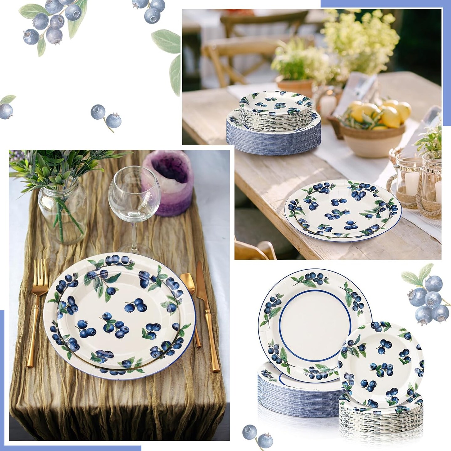 48 Pcs Baby Shower Paper Plates Set - 9 Inch and 7 Inch (Blueberry)