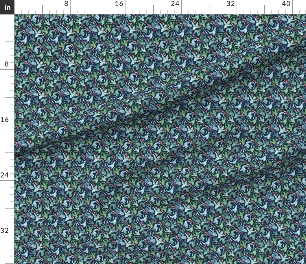 Dragon Fire Dark Blue Green Super Small Navy Fantasy Watercolor Scarlet Custom Printed Fabric by Spoonflower Various Fabrics by the Yard or Fat Quarter