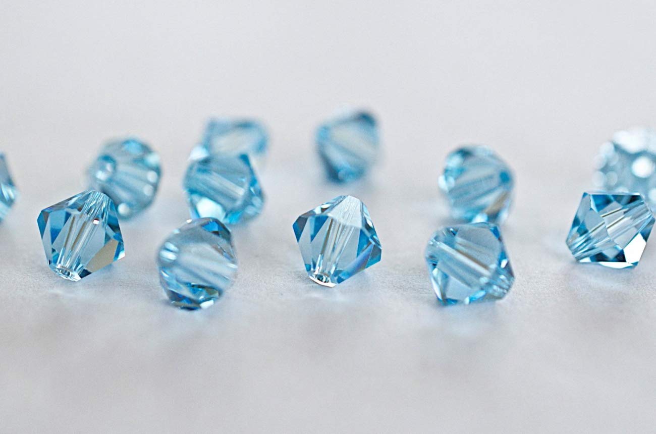 200pcs Authentic Preciosa 6mm Faceted Bicone Crystal Loose Beads Aquamarine Blue Compatible with Swarovski 5301/5328 for DIY Jewelry Making Pre-B610