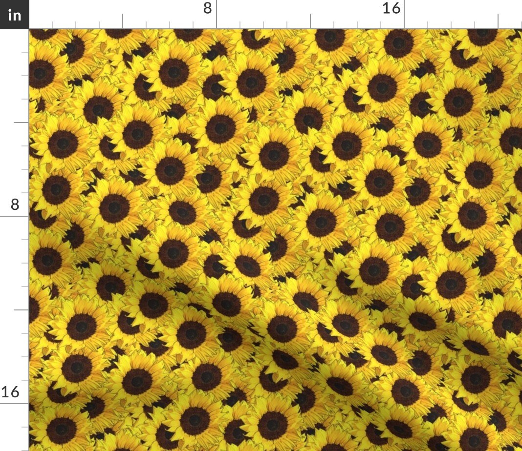 Sunflowers Yellow Floral Sunflower Botanicals Custom Printed Fabric by Spoonflower Various Fabrics by the Yard or Fat Quarter