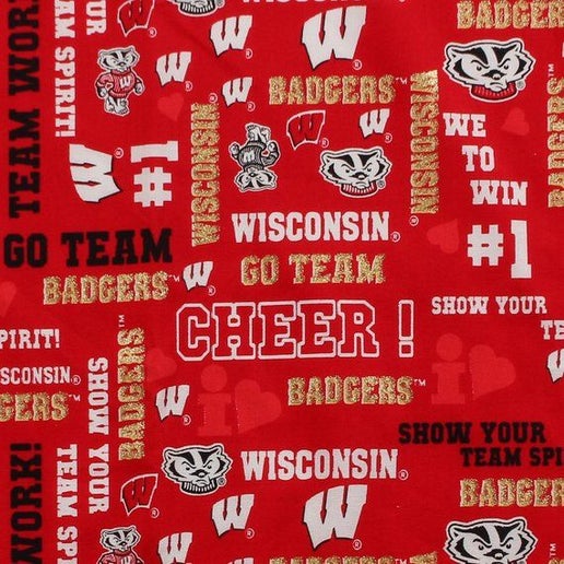 Licensed NCAA Wisconsin University Glitter WIS-1142 Cotton Fabric by the Yard