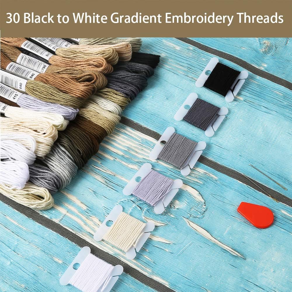 Black to White Gradient Grey Embroidery Floss