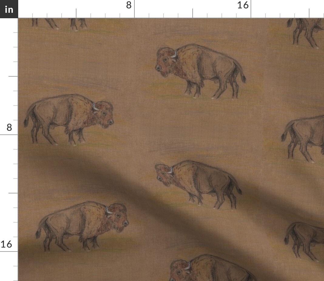 Rustic Western Monochrome Buffalo Bison Southwest Plains Cattle Brown Custom Printed Fabric by Spoonflower Various Fabrics by the Yard or Fat Quarter