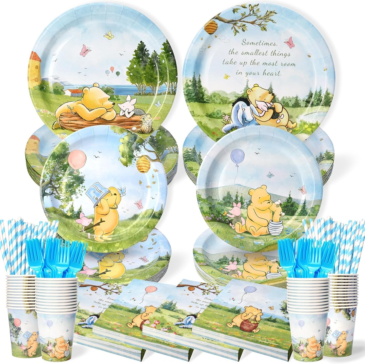 300 Pcs Winnie Bear Baby Shower Plates and Napkins Tableware Set,Serves 50