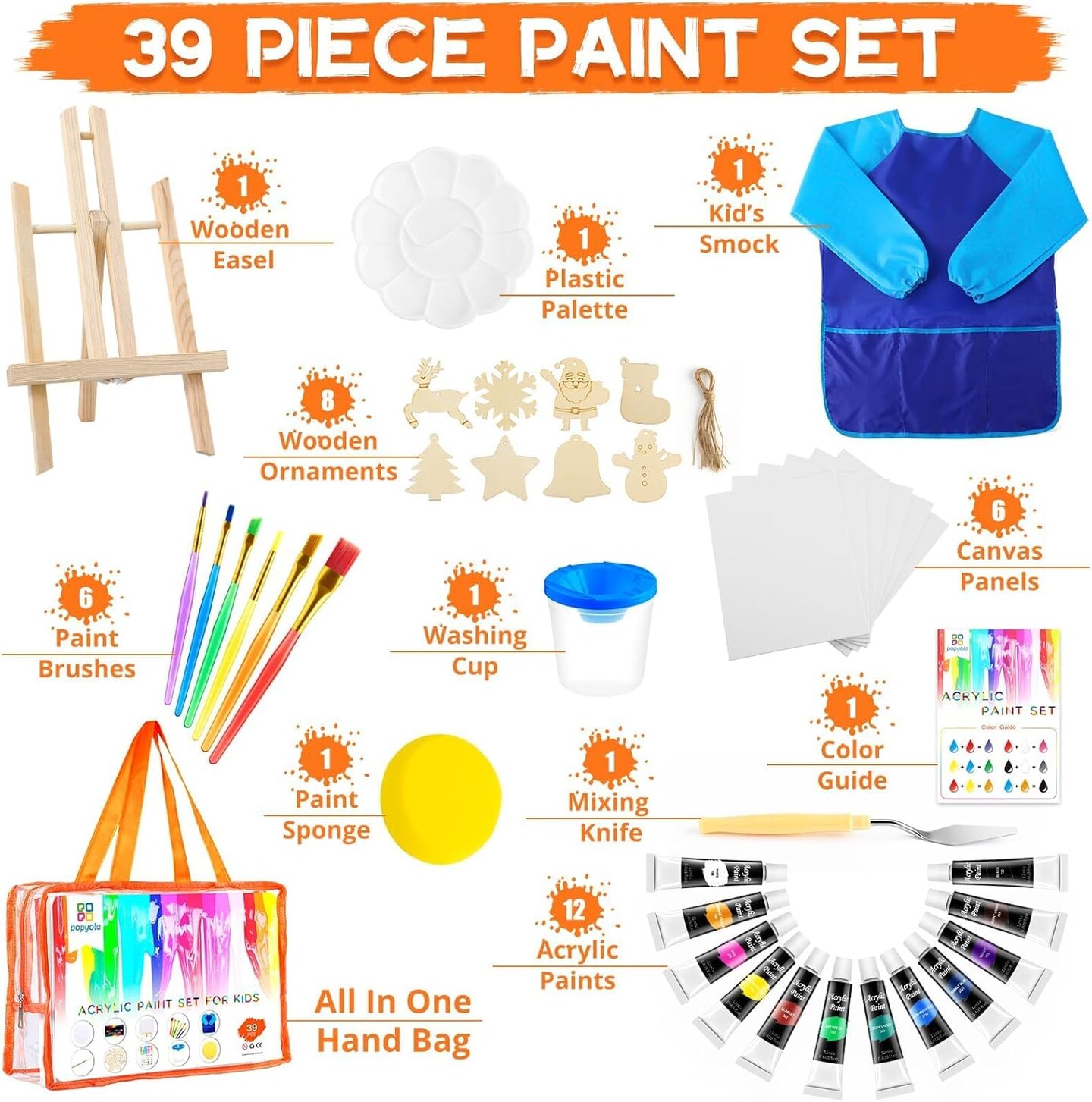 Acrylic Paint Set for Kids, Non Toxic Kids Painting Set with Tabletop Easel, Acrylic Paints