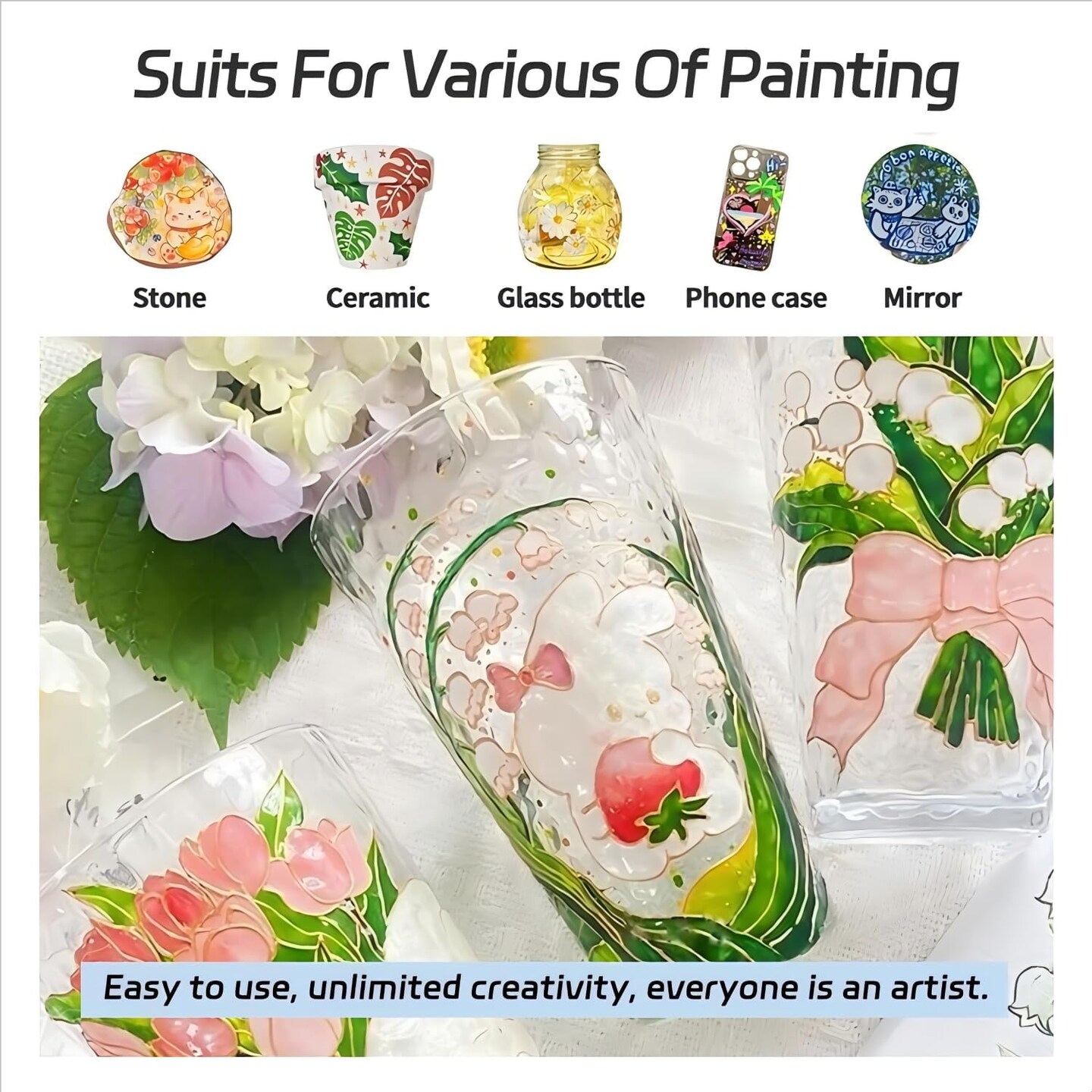 Glass Paints for Glass Painting, 12 Color Stained Ceramic Paints Set(0.42 fl.oz