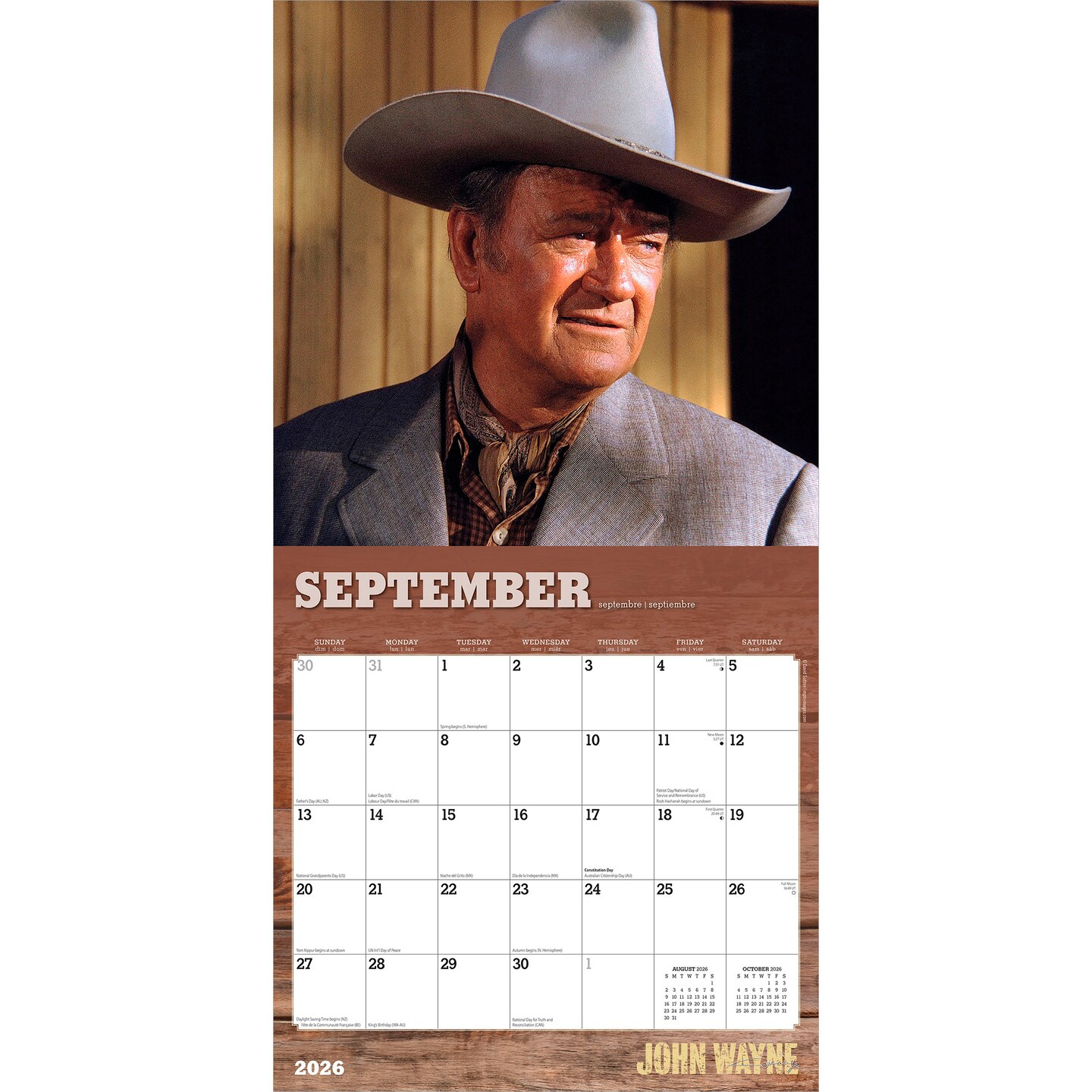 John Wayne OFFICIAL | 2026 12 x 24 Inch (Hanging) Monthly Square Wall Calendar | Foil Stamped Cover | Plastic-Free | BrownTrout | USA American Actor Celebrity Duke
