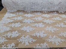 1 Yard Bridal Lace with Sequins Mesh Fabric Corded Flower Pattern 100% Polyester 50/51 Inches width