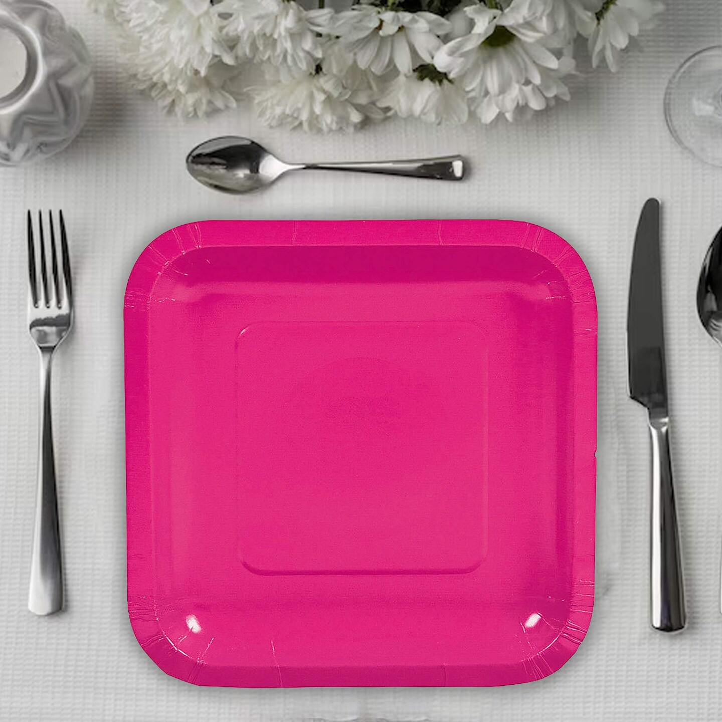 24 Count Hot Pink Square Paper Dessert Plates Vibrant Party Supplies Disposable 7"