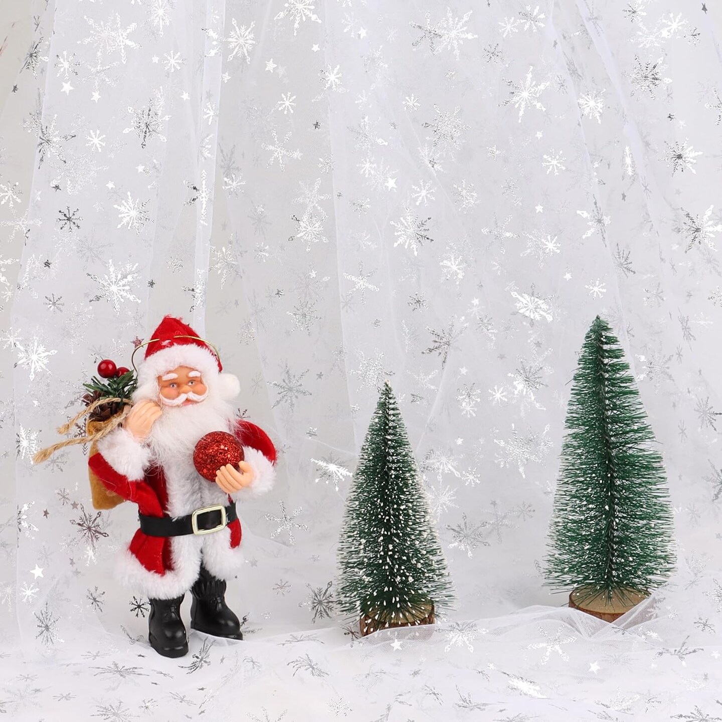 Sheer Snowflake Organza Fabric White Foil Fabric Table Cover