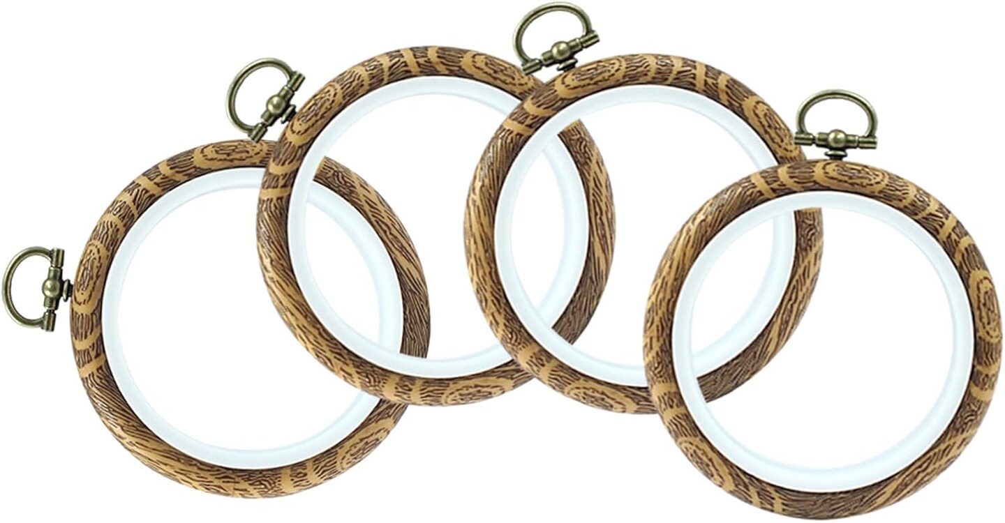 4 Pieces 3.2 Inch Embroidery Hoops, Imitated Wood Cross Stitch
