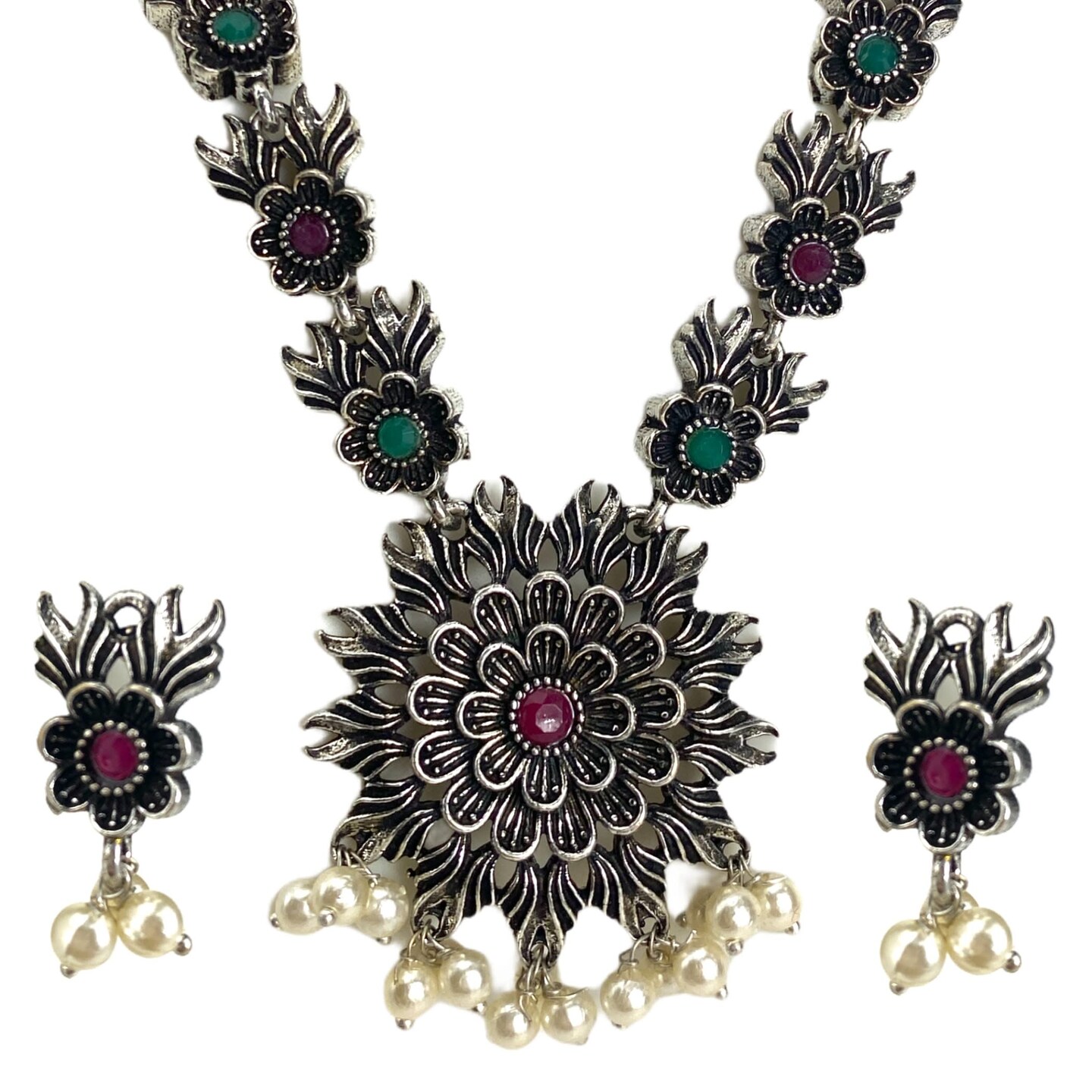 Indian Oxidized Jewelry Boho Tribal Indian Necklace Bohemian Jewelry Afghani Indian Party Ethnic Necklace Earrings Set Gypsy Necklace Jewellery Set Women