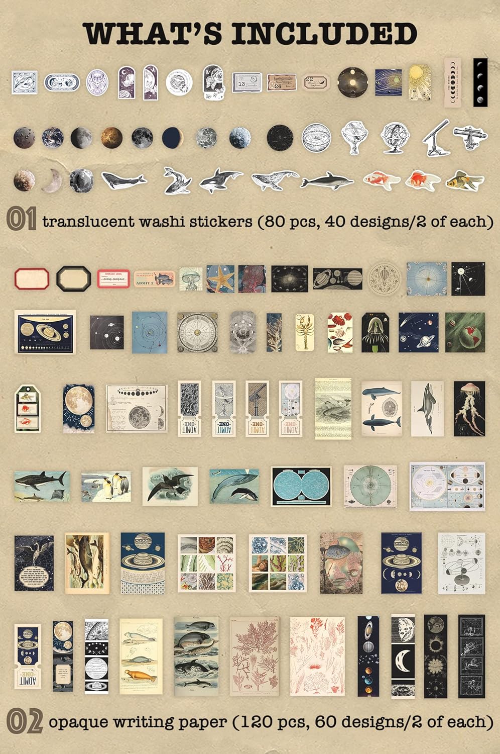 200 Pieces Vintage Ephemera Pack Decoupage Paper Junk Journal Kit Scrapbook Planner Sticker Supplies